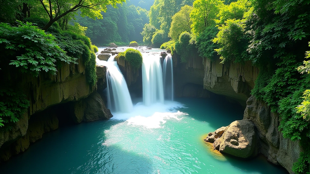 Vista aérea de cascada tropical en el bosque Toro Negro con agua cristalina y vegetación exuberante